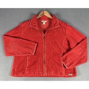 Woolrich Jacket Womens XL Coral Red Ribbed Knit Full Zip Outdoor Nature Cabin